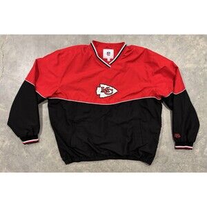 Vintage Kansas City Chiefs Lined Windbreaker Jacket Mens 2XL Red Black